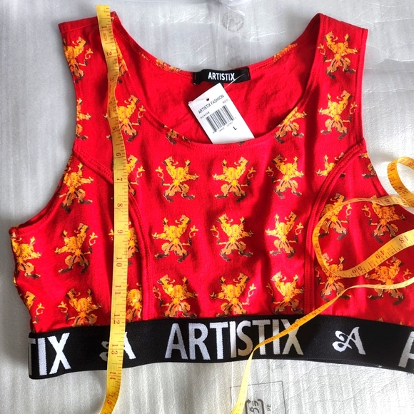 Artistix Junior's Printed Logo Band Sports Bra Red Size Large - Picture 9 of 16